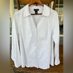 LANE BRYANT White Button-down Woven Cotton-blend Shirt w/Texture-stripe Size 18